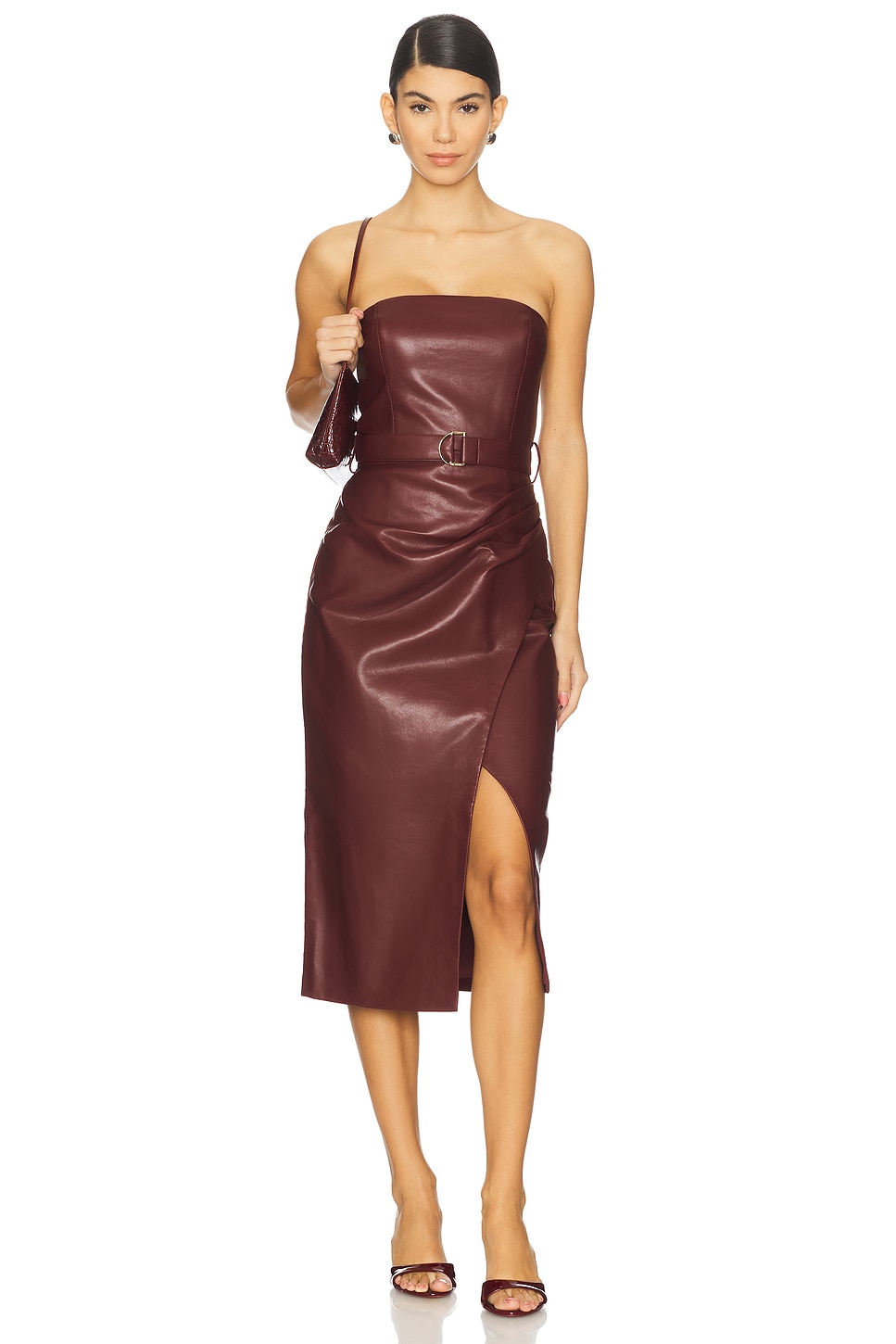 Samantha Strapless Faux Leather Midi Dress