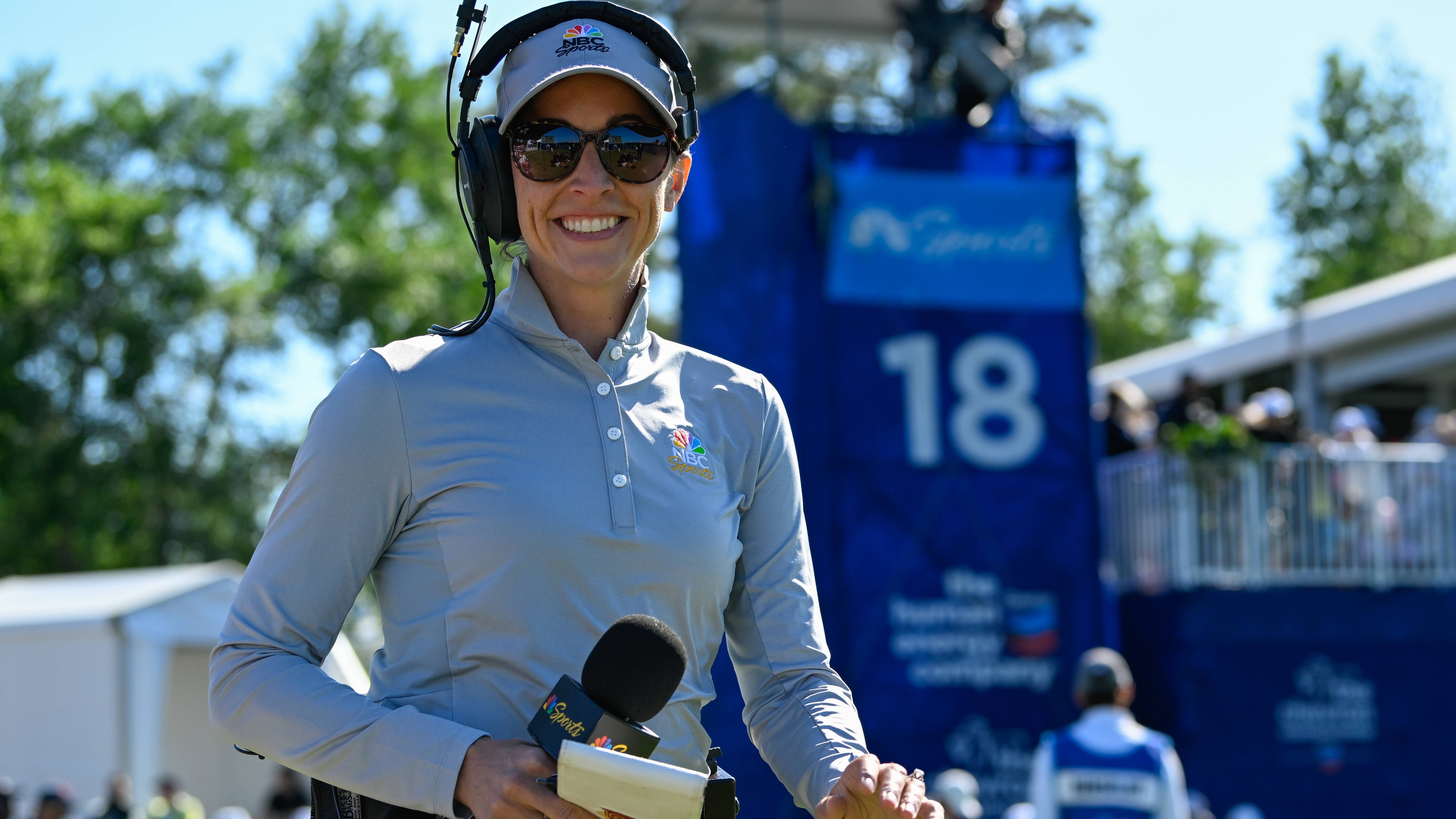 NBC Sports golf analyst Paige Mackenzie walks near the green on 18 during the final round of the 2024 Chevron Championship