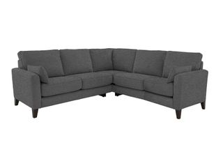 An affordable corner sofa in dark grey charcoal upholstery