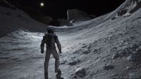 Screenshot from the video game Lunar Strike. An astronaut is exploring the Moon.