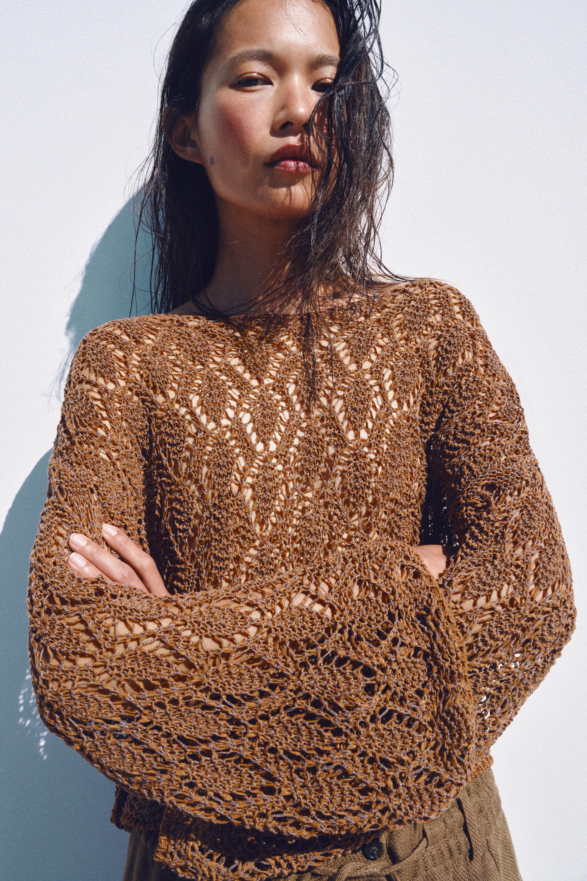 Open-Knit Bell Sleeve Jumper