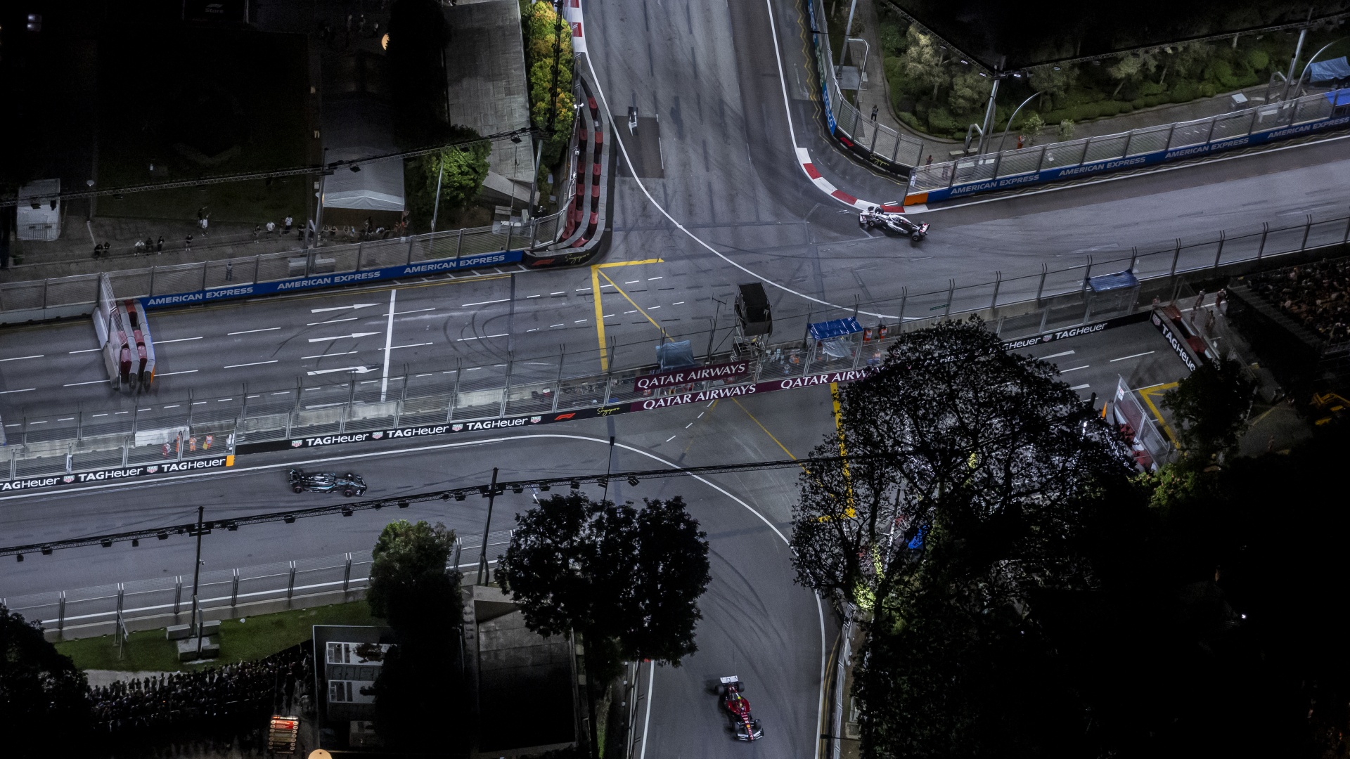 An aerial view of Marina Bay Street Circuit during the Singapore Grand Prix in 2025