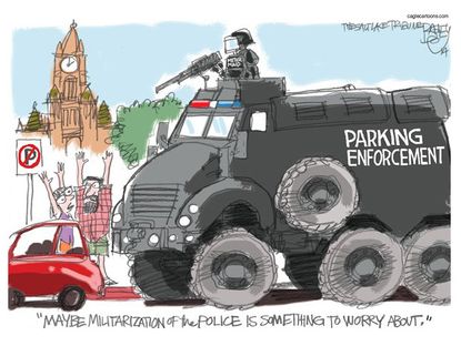 Political cartoon U.S. Ferguson police militarization