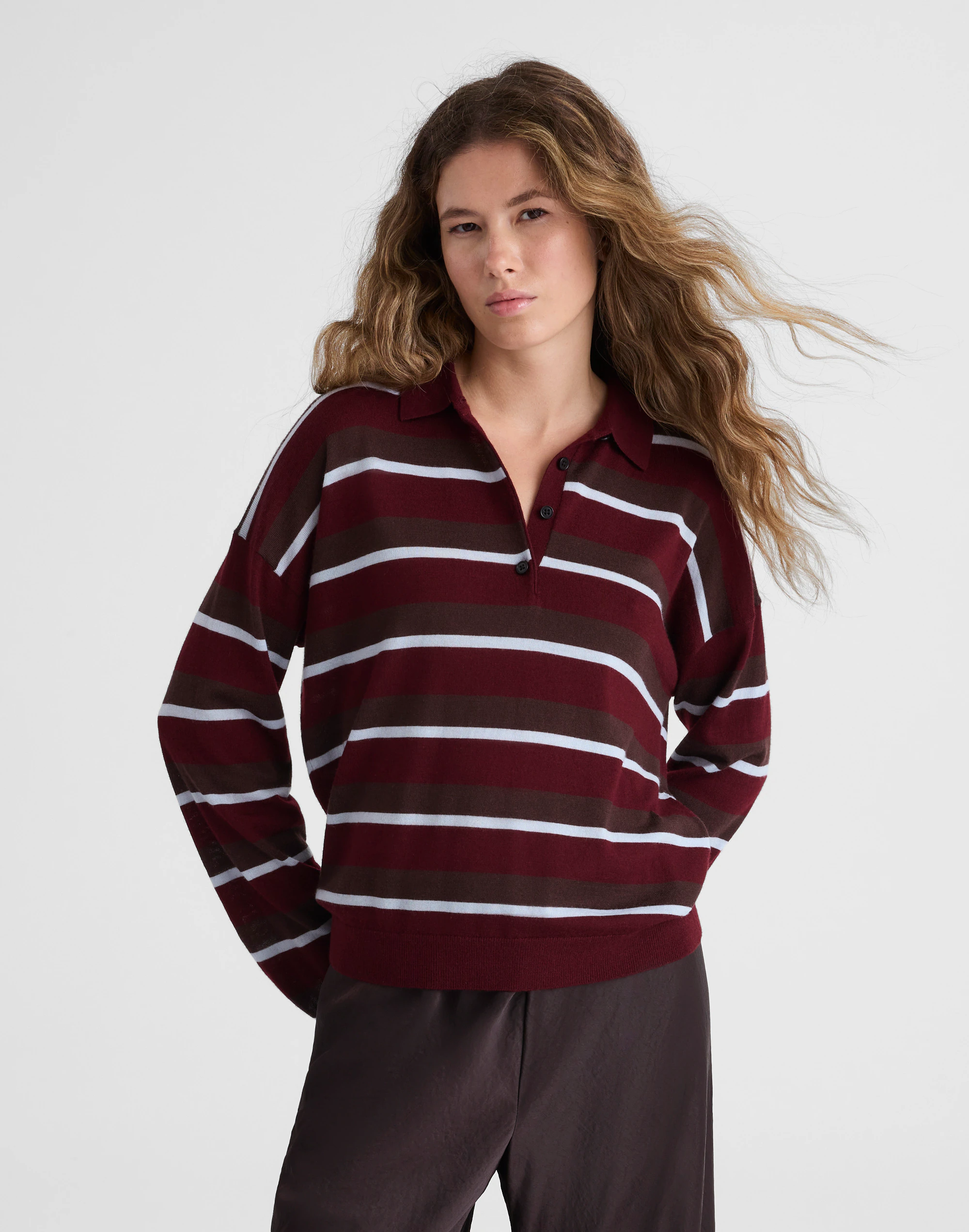 Striped Polo Sweater in 100% Merino Wool