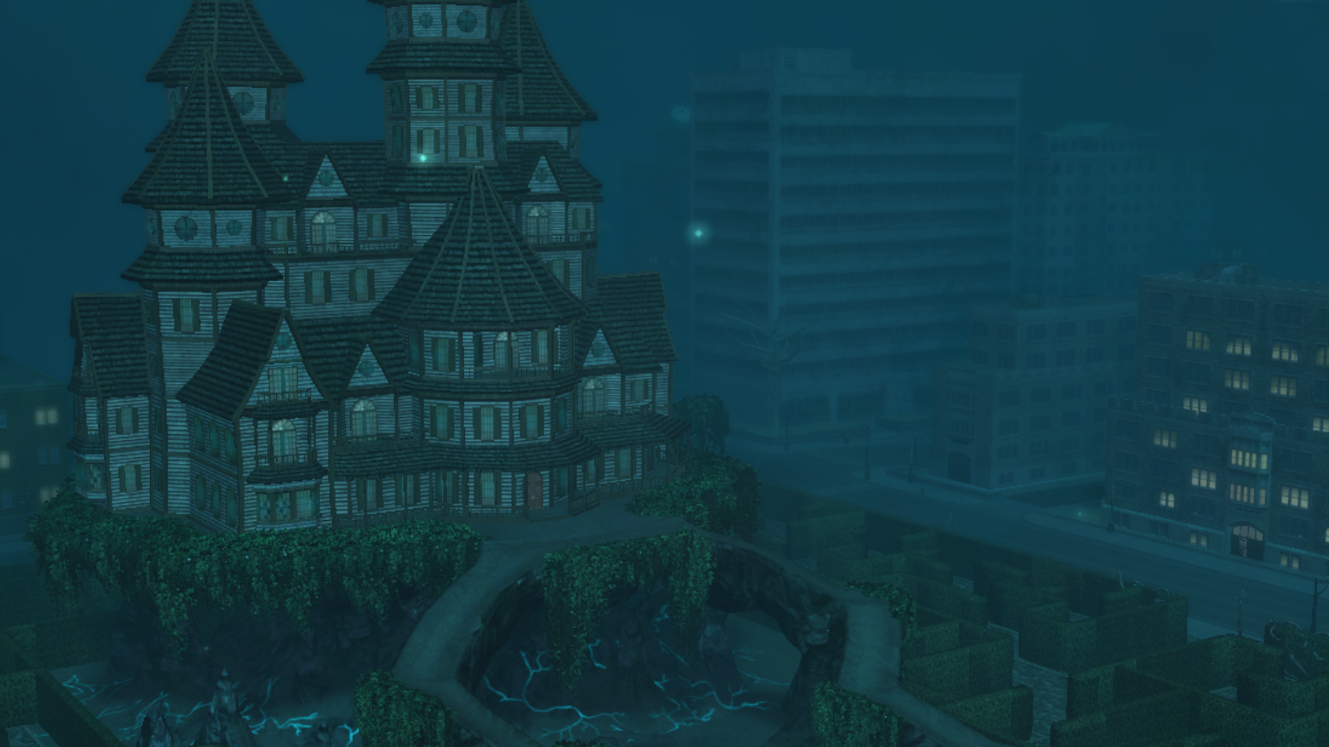 A picture of the Night Ward, a zone in the now shut-down MMO City of Heroes.