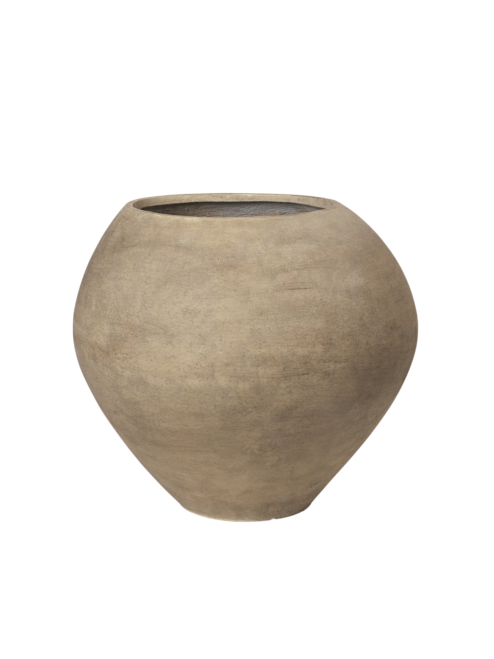 A large, uneven ceramic pot.
