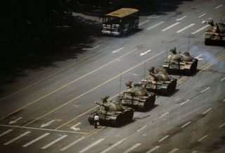 Tienanmen Square. ‘The Tank Man' stopping the column of T59 tanks, by Stuart Franklin, 4th June 1989. Beijing, China