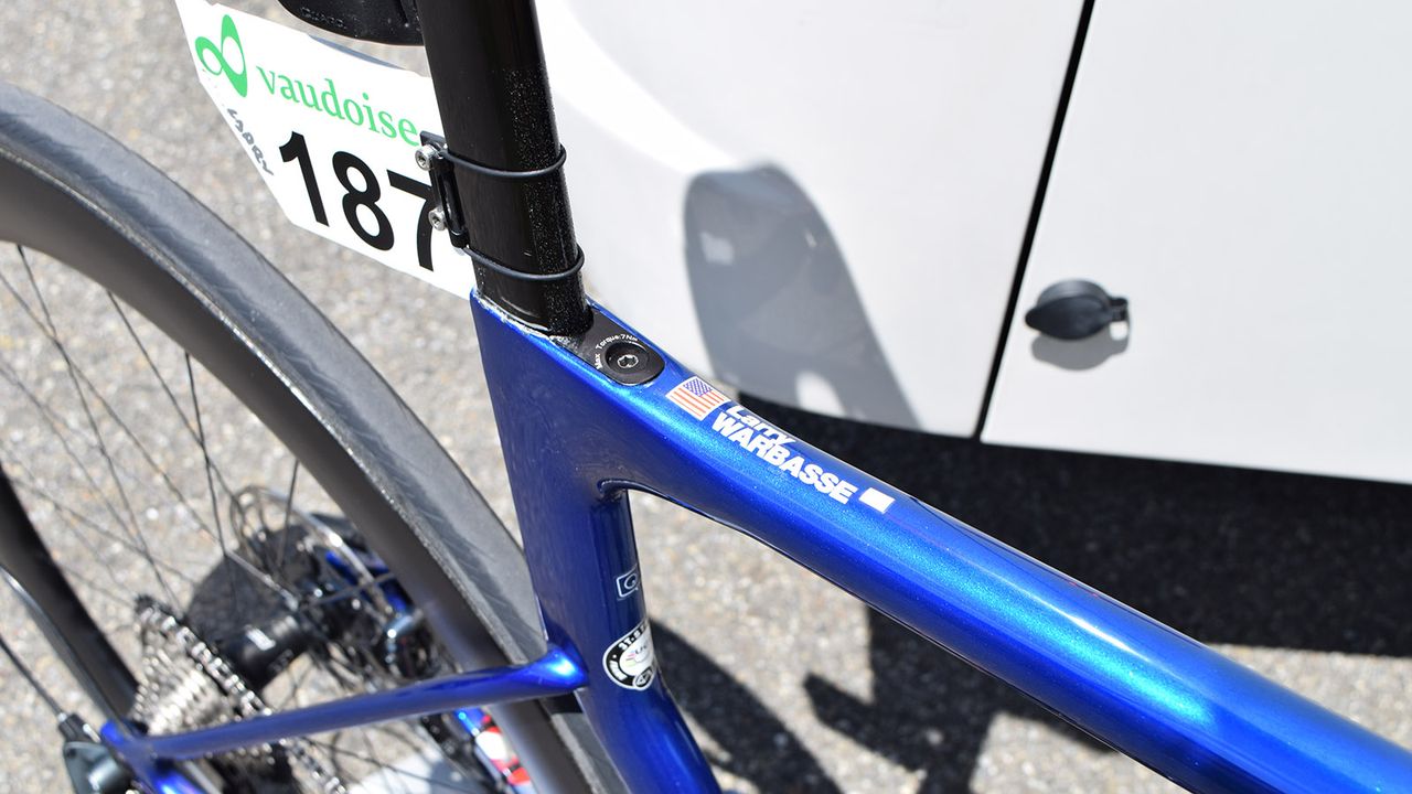 Warbasse's name adorns the top tube