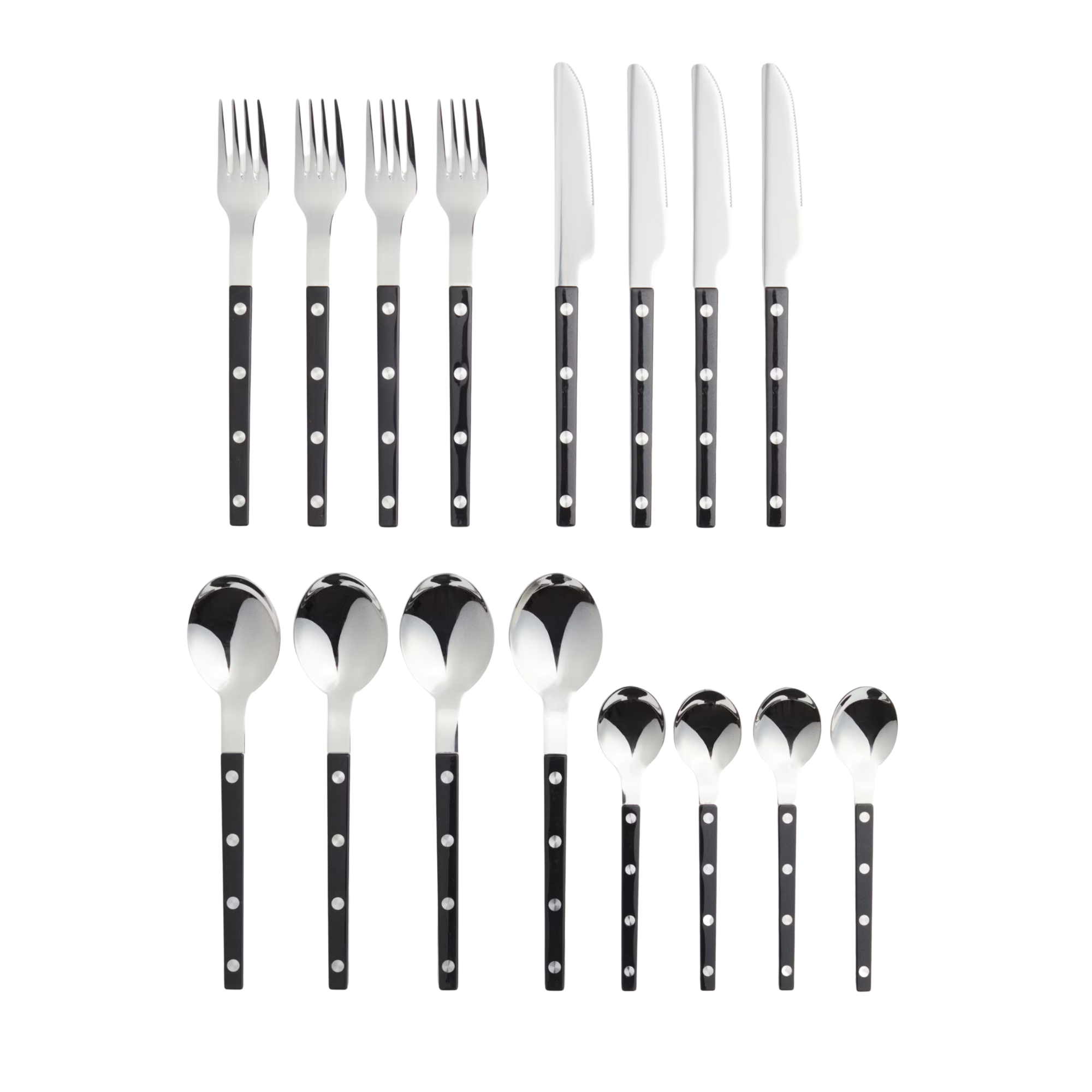 a black and silver flatware set