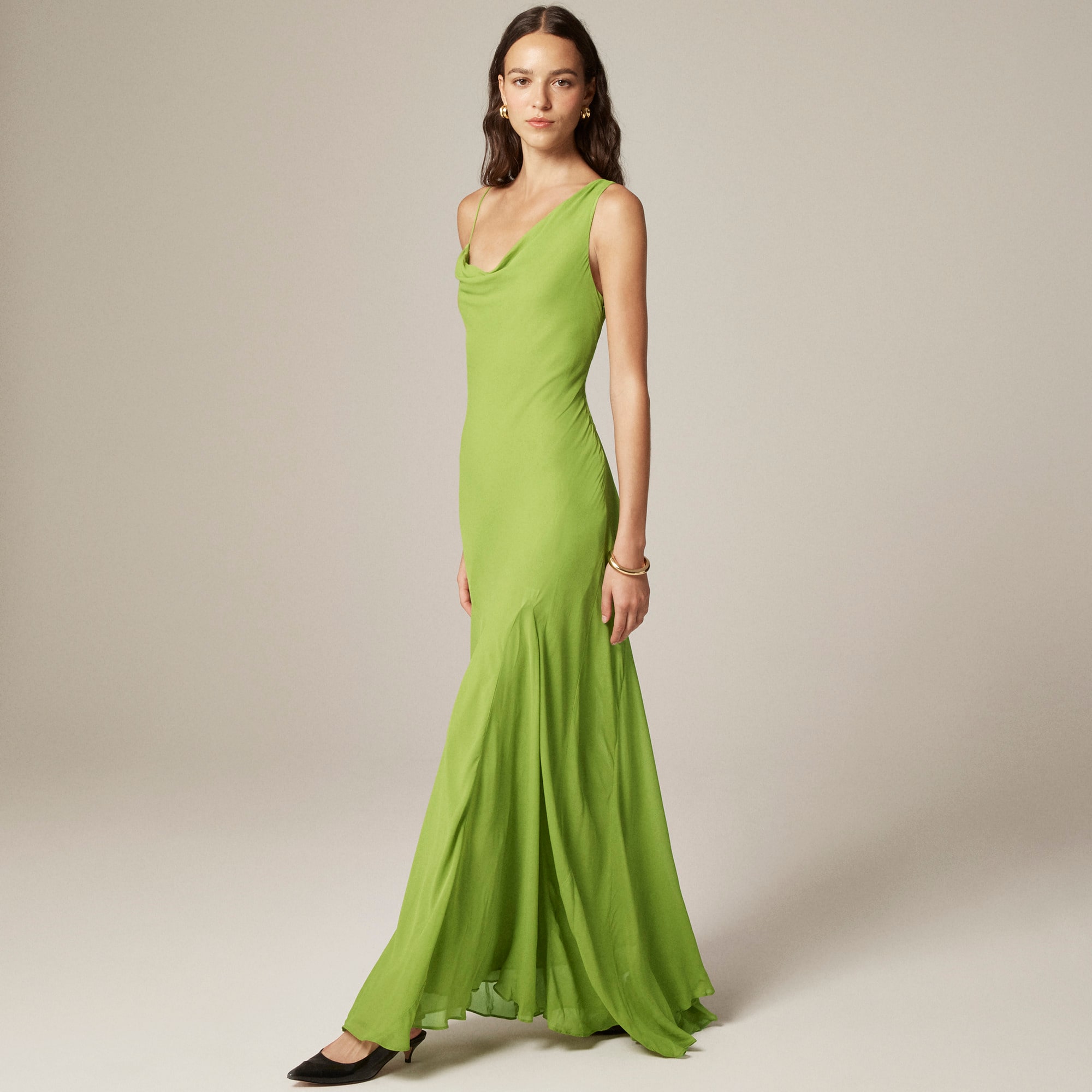 Collection Asymmetrical Cowlneck Dress in Chiffon