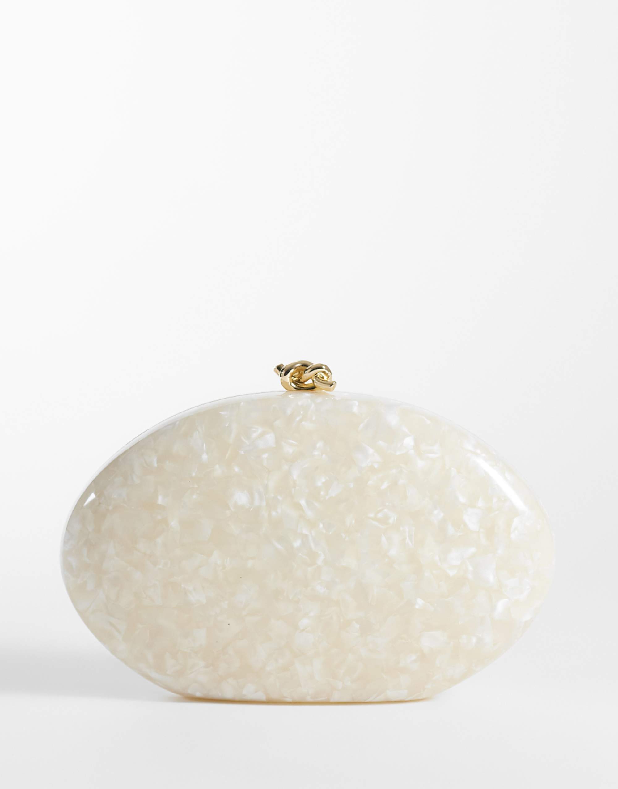 Mango Oval Clutch Bag With Detatchable Chain in Pearl