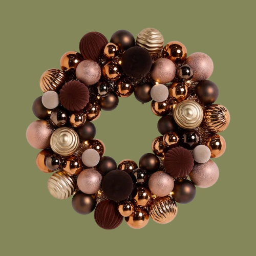 Next, Copper Bauble Pre Lit Christmas Wreath