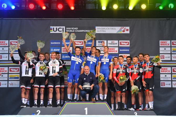 Team Sunweb, Quick-Step Floors and BMC Racing on the podium at the 2018 team time trial world championships