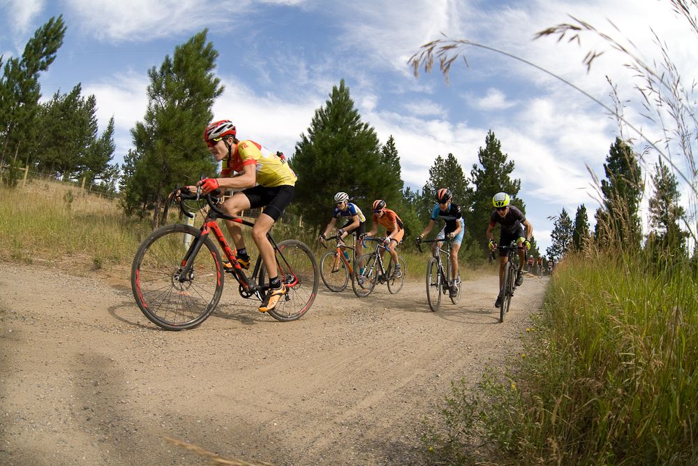 Riders on a gravel road outside of Helena, Montana
