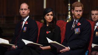 london, england april 25 prince william, duke of cambridge, meghan markle and prince harry attend an anzac day service at westminster abbey on april 25, 2018 in london, england photo by eddie mulholland wpa poolgetty images