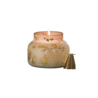 Capri Blue Volcano Gold Selenite Glass Jar Candle in a gold/vintage jar