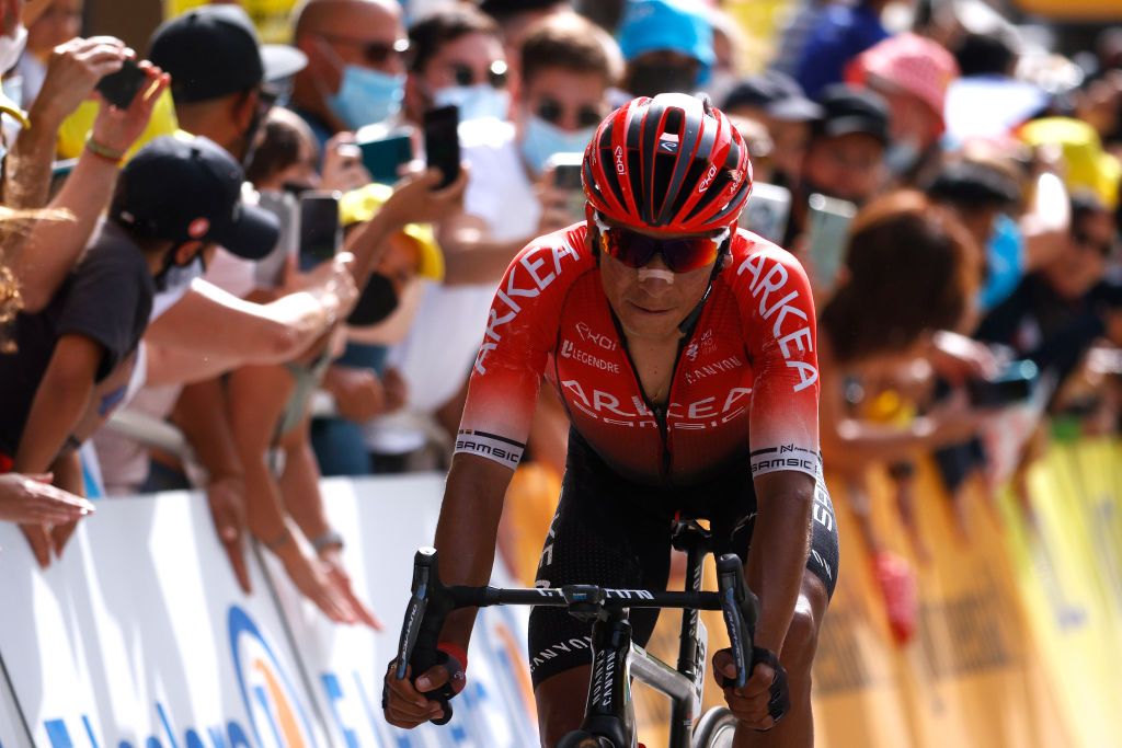 ANDORRELAVIEILLE ANDORRA JULY 11 Nairo Quintana of Colombia and Team Arka Samsic at arrival during the 108th Tour de France 2021 Stage 15 a 1913km stage from Cret to AndorrelaVieille LeTour TDF2021 on July 11 2021 in AndorrelaVieille Andorra Photo by Chris GraythenGetty Images