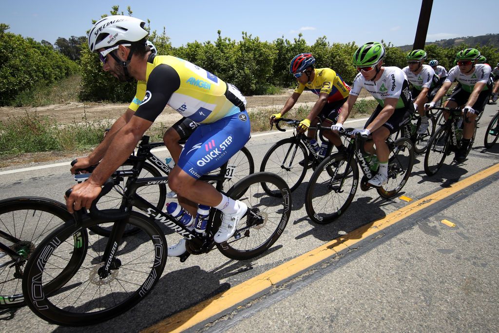 Race leader Fernando Gaviria in yellow on stage 2 of the 2018 Tour of California