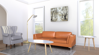 Amazon living room tan sofa and white walls