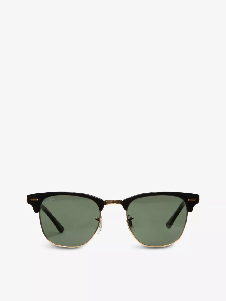 Ebony Clubmaster Sunglasses With Green Lenses Rb3016 49