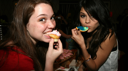 Actresses Jennifer Stone and Selena Gomez attend the World Premiere of Kit Kittredge: An American Girl After Party at American Girl at The Grove on June 14, 2008 in Los Angeles, California.