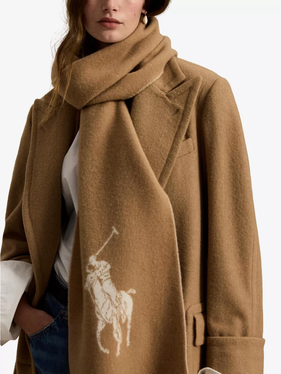 Oblong Logo-Embroidered Wool Scarf