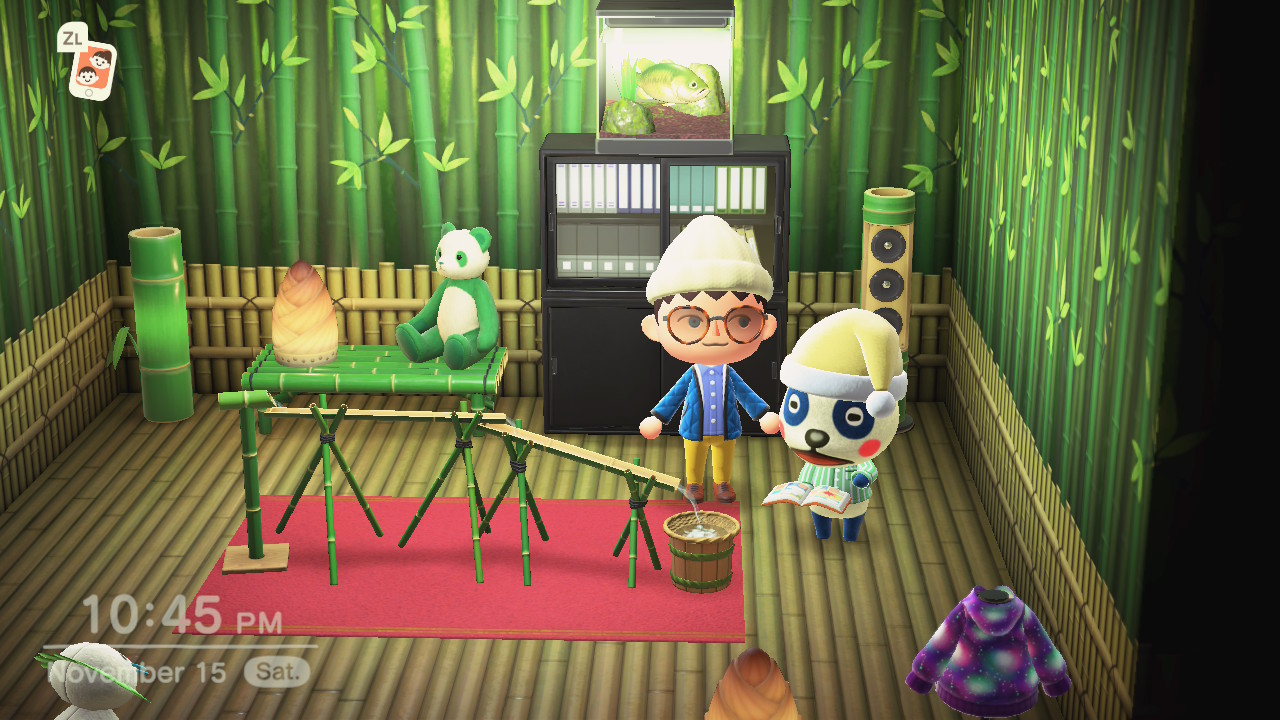 Chester showing player a book in Animal Crossing: New Horizons
