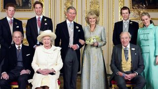 Prince of Wales and his new bride Camilla, Duchess of Cornwall, with their families