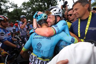 Mark Cavendish celebrates his 35th Tour de France stage win
