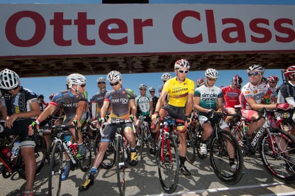 The men's field at stage two of the Sea Otter Classic with one minute to start.