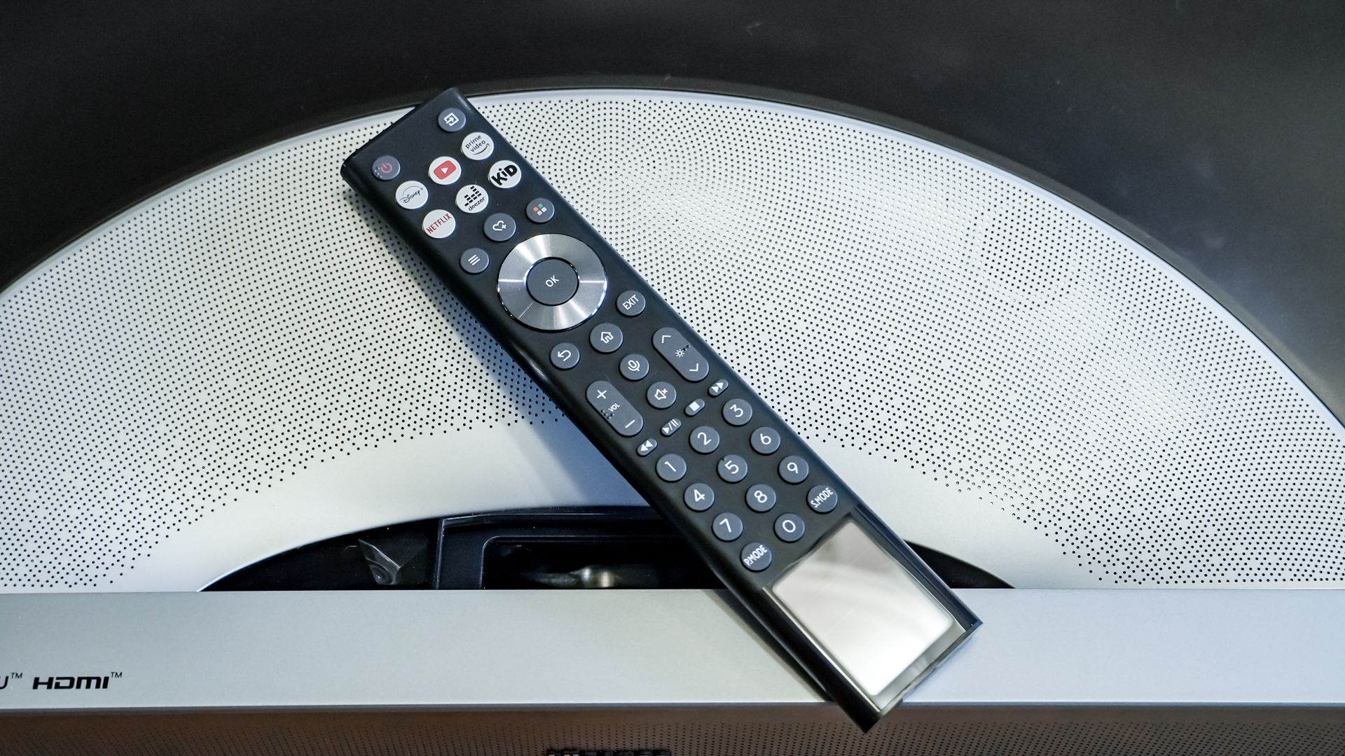 The remote for a Hisense PX4 Pro projector