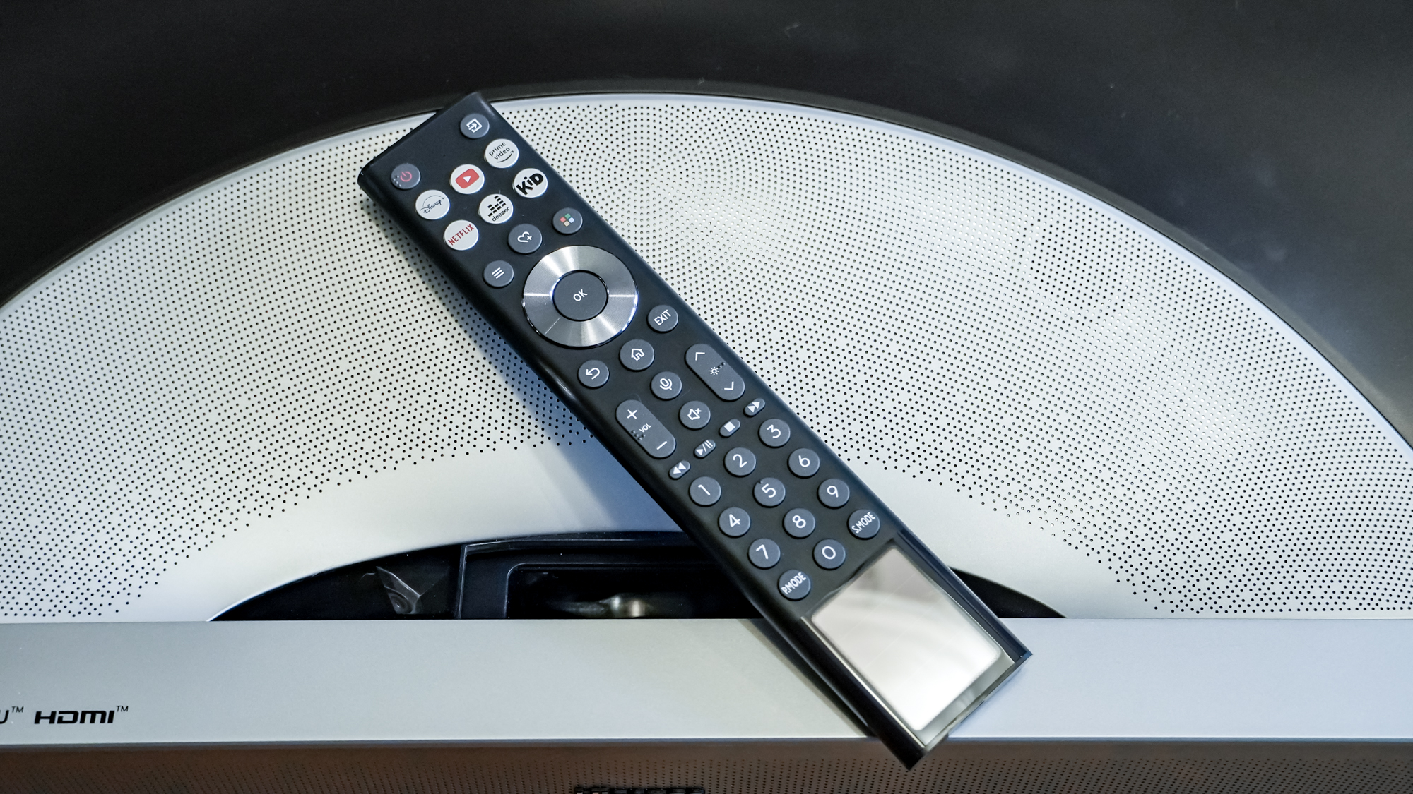 The remote for a Hisense PX4 Pro projector