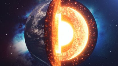 Digital rendition of the earth's core shown from a quarter 