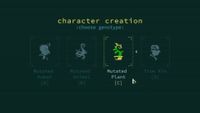 The Caves of Qud character creation genotype selection screen, showing Mutated Animal and Mutated Plant stocks added by the Diaspora expansion.