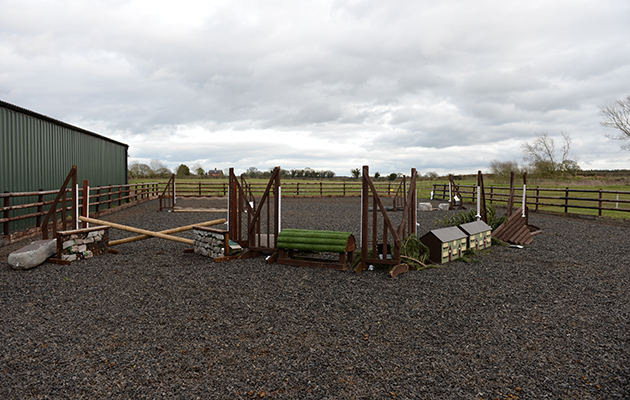 Working Hunter Course in the outdoor arena at Sarah &amp;amp; Simon Parker's yard at Glebe Farm in Bronington near Whitcurch in Shropshire, UK on the 1st March 2016
