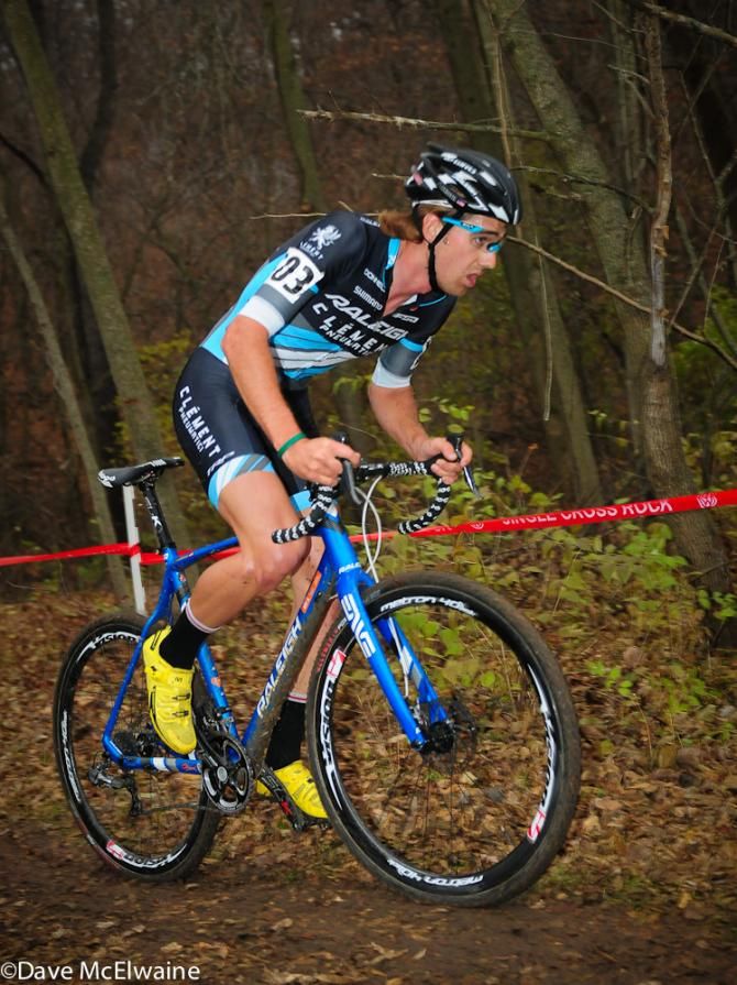 Jamey Driscoll (Raleigh Clement) riding with the leaders on lap two