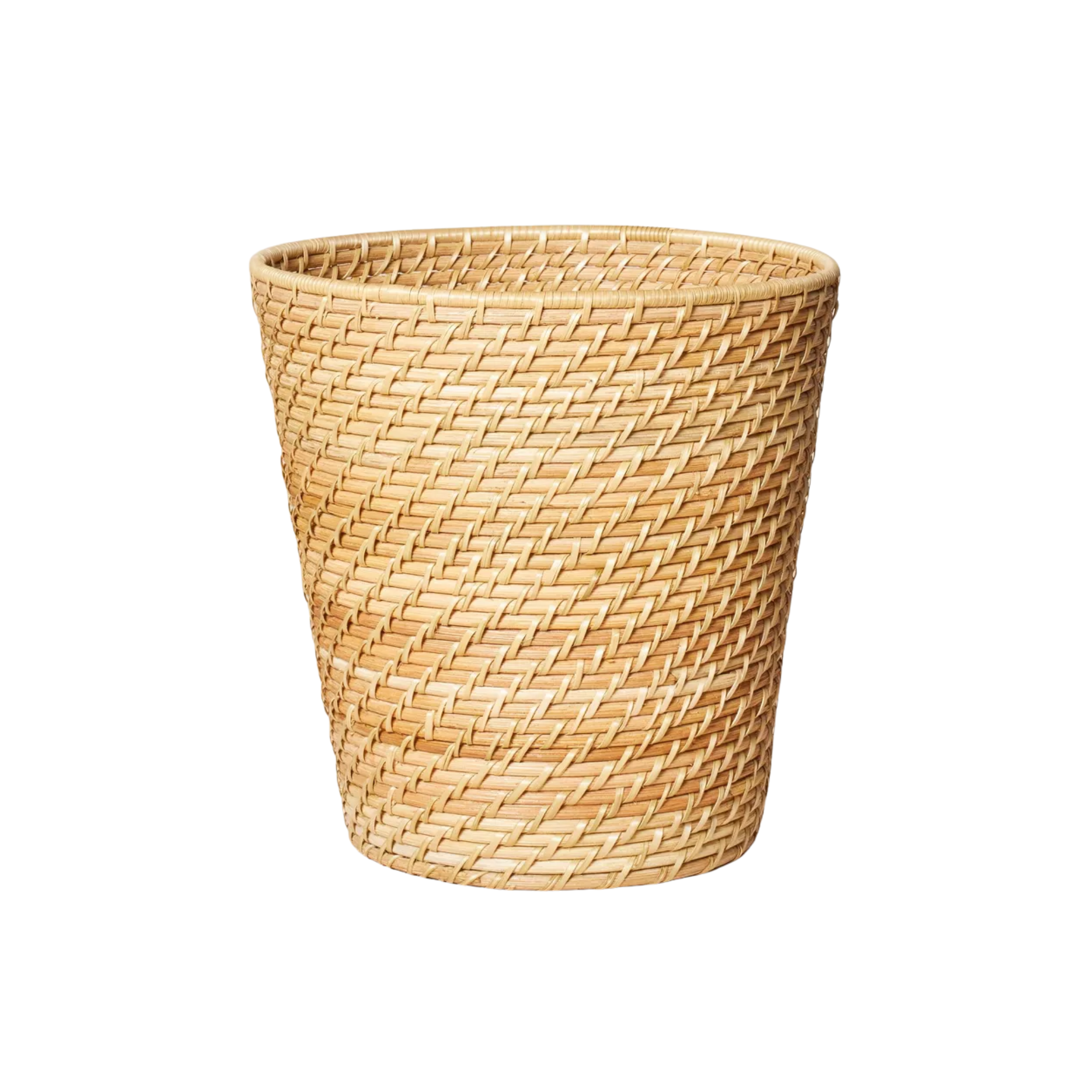a woven trash can