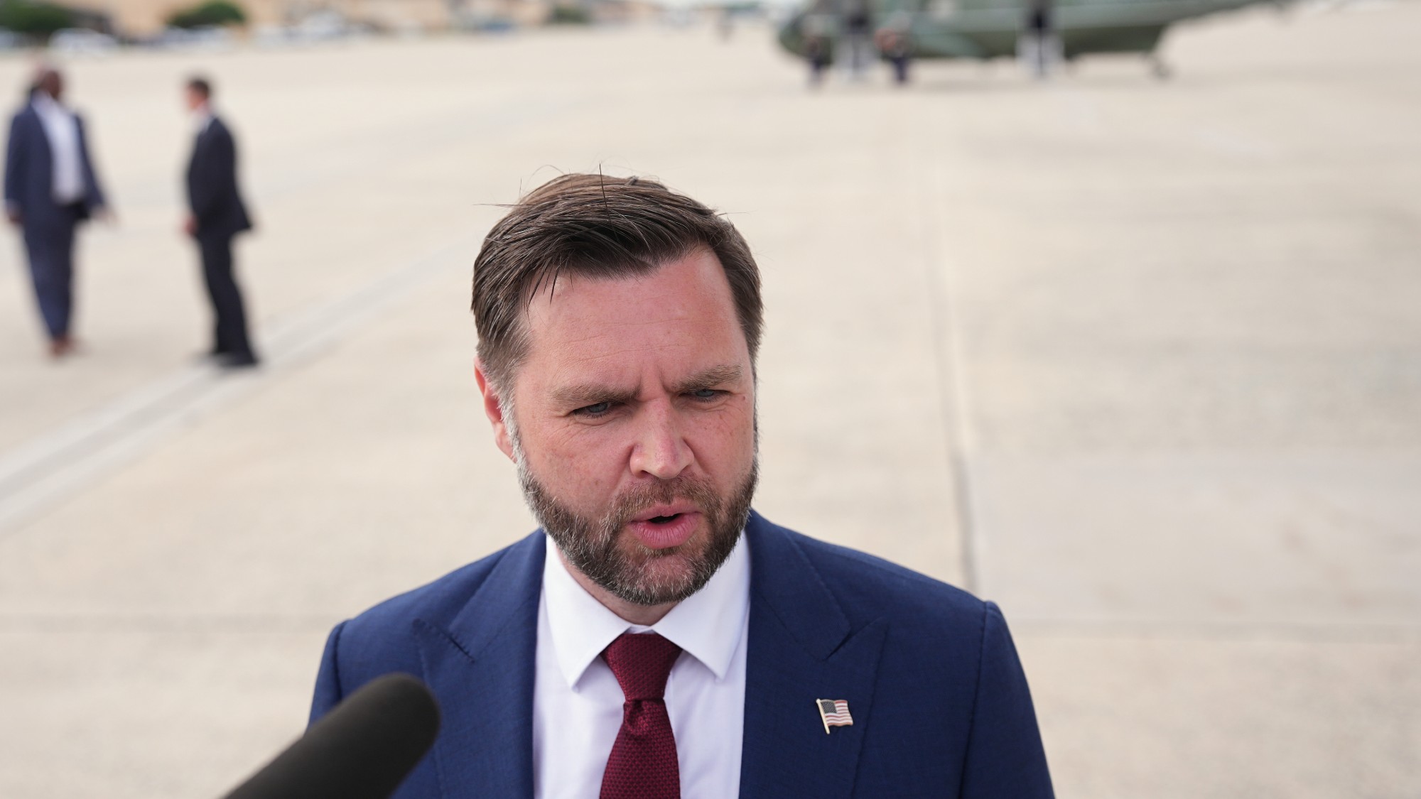 Vice President JD Vance speaks with reporters on May 28, 2026 at Joint Base Andrews, Maryland