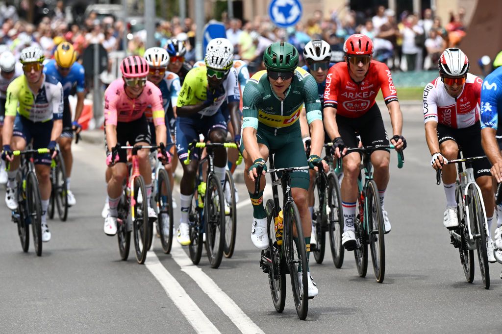 TORINO ITALY JULY 01 Jonas Abrahamsen of Norway and Team UnoX Mobility Green Sprint Jersey competes during the 111th Tour de France 2024 Stage 3 a 2308km stage from Piacenza to Torino UCIWT on July 01 2024 in Torino Italy Photo by Tim de WaeleGetty Images