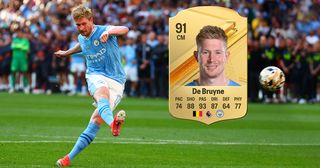 EA Sports FC 24: Every 5-star weak foot player on the game: Kevin De Bruyne of Manchester City misses during the penalty shoot-out following The FA Community Shield match between Manchester City against Arsenal at Wembley Stadium on August 06, 2023 in London, England.
