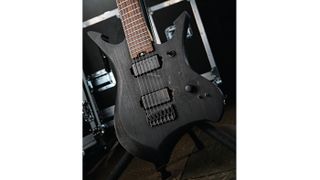 Tiziano's main electric guitar is a custom made 'Volante' seven-string model by Aeschbach Guitars in Switzerland