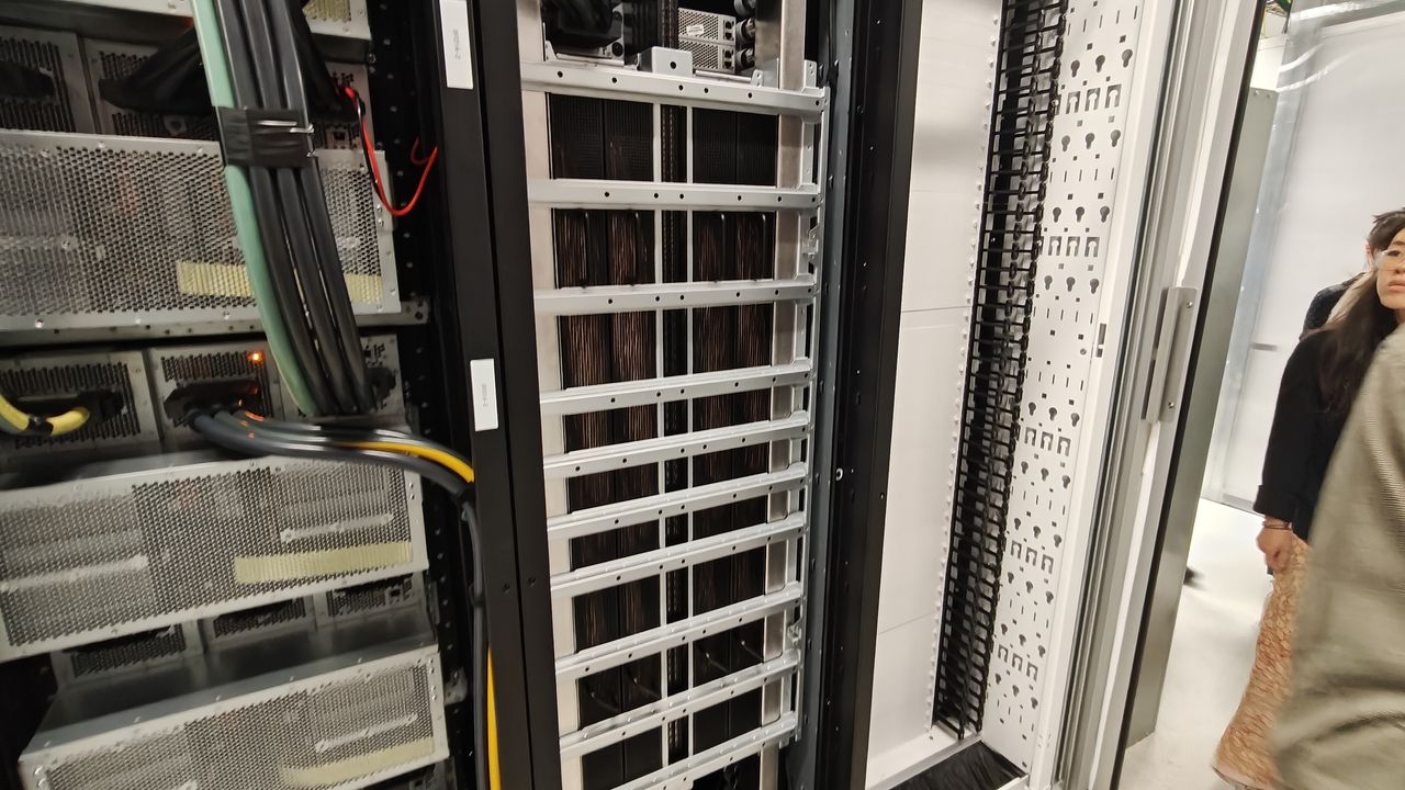 A shot of the Nvidia NVL72 Racks, showing the rear