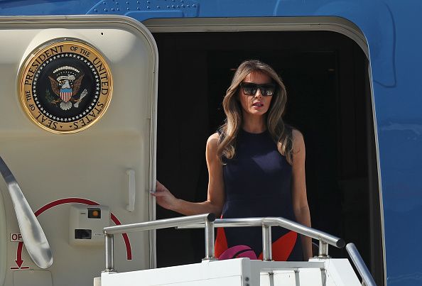 Melania Trump arrives with her husband in Hamburg.