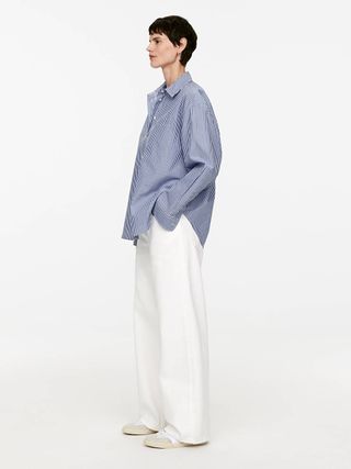 Oversized-Fit Poplin Shirt - Blue/white - Arket