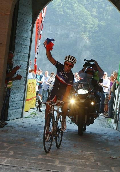 Thomas Bonnin (French National Team) celebrates a stage win in Valle d'Aosta