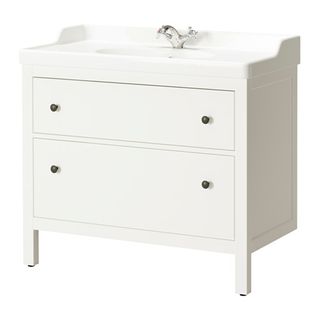 Hemnes Rättviken Washstand in a white finish with two large drawers underneath a sink