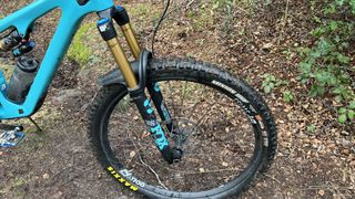 Yeti SB140 T3 XO with a Fox 36 Factory fork with custom turquoise decals to match the frame