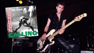 British Punk musician Paul Simonon, of the group the Clash, plays bass guitar as he performs onstage at the Capitol Theatre, Passaic, New Jersey, March 8, 1980.