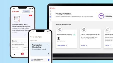 McAfee software shown on an iPhone and a PC