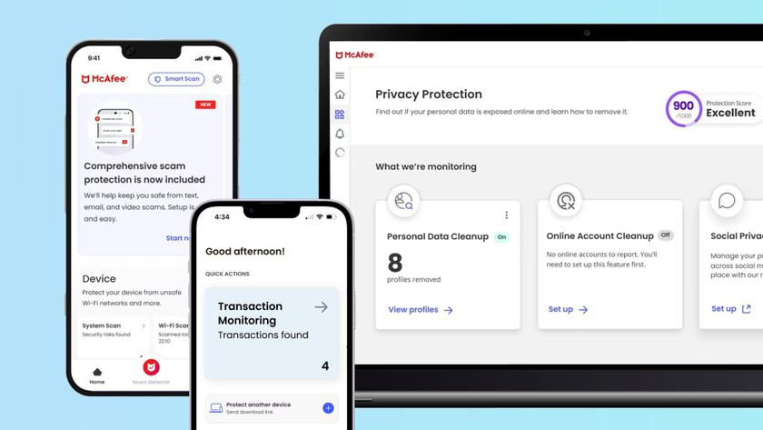 McAfee software shown on an iPhone and a PC